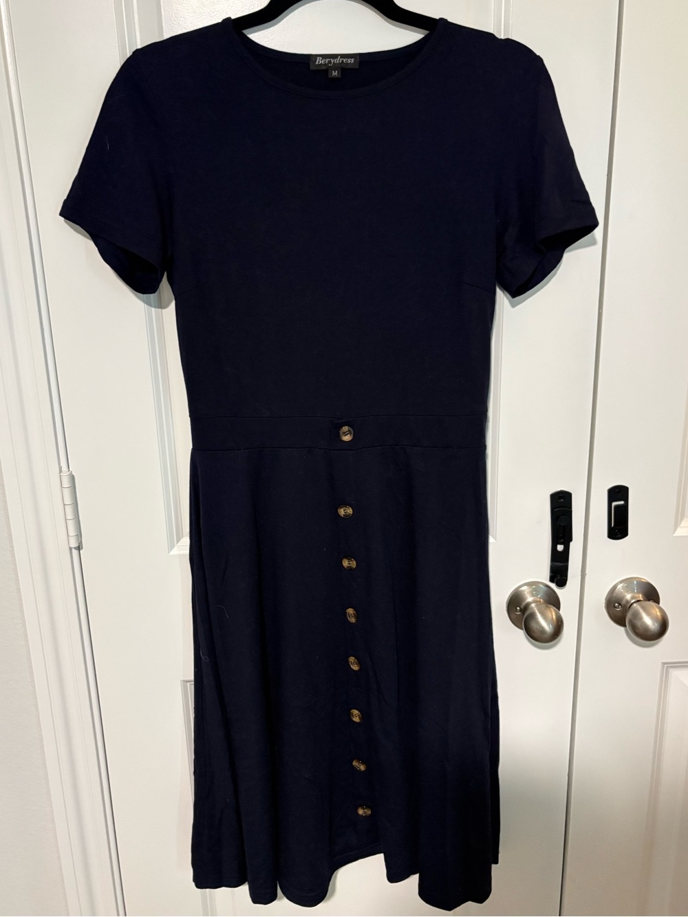 Berydress Navy Blue Short Sleeve Button Detail A-Line Dress Size Medium